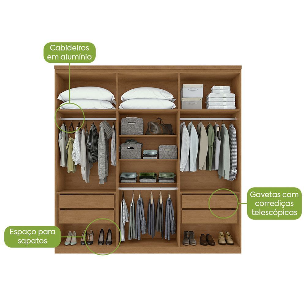 Encontraproduto.com.br - Guarda-Roupa Casal Alonzo 6 Portas 4 Gavetas Com Espelho Amêndoa Clean/Off White