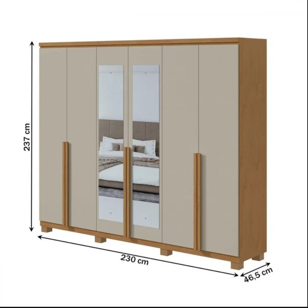 Encontraproduto.com.br - Guarda-Roupa Casal Alonzo 6 Portas 4 Gavetas Com Espelho Amêndoa Clean/Off White