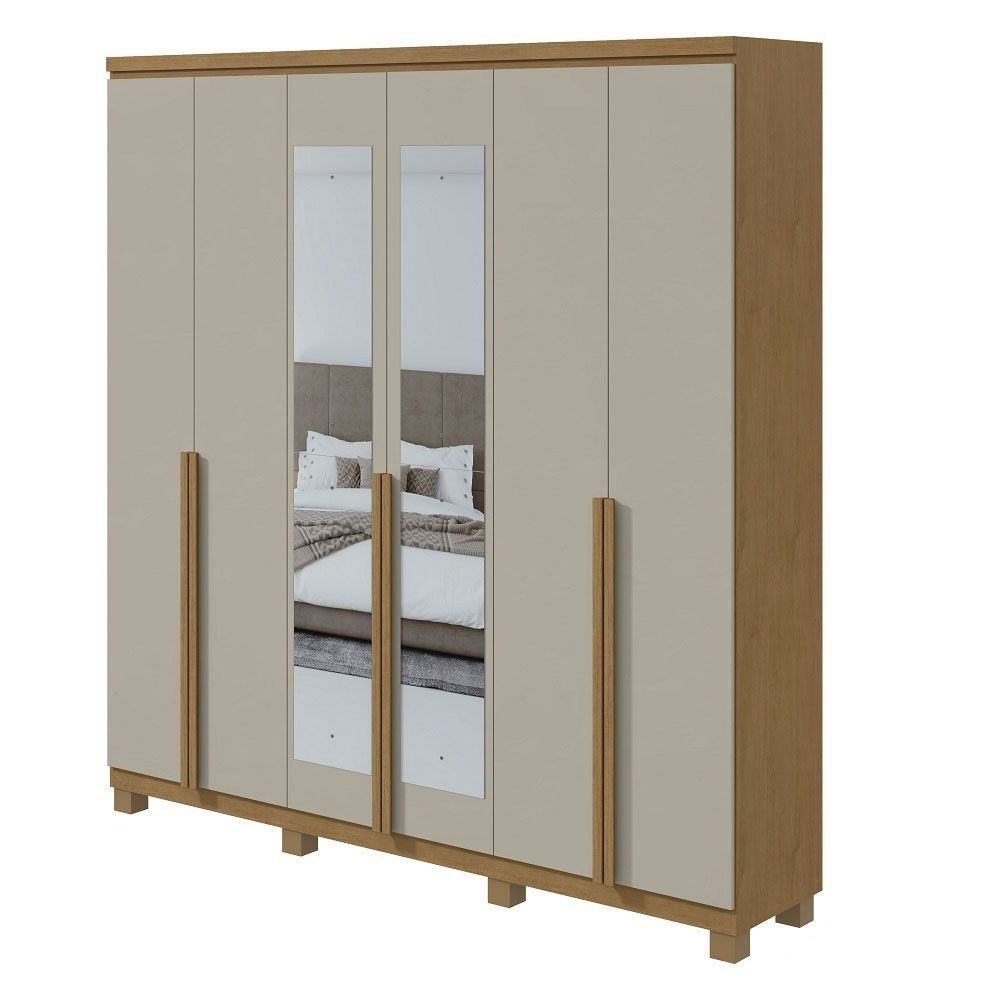 Encontraproduto.com.br - Guarda-Roupa Casal Alonzo 6 Portas 4 Gavetas Com Espelho Amêndoa Clean/Off White