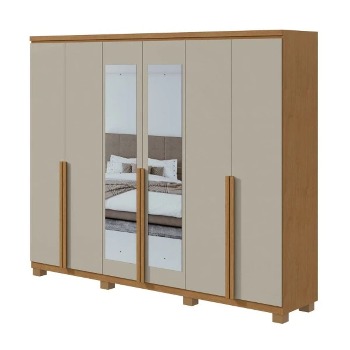 Encontraproduto.com.br - Guarda-Roupa Casal Alonzo 6 Portas 4 Gavetas Com Espelho Amêndoa Clean/Off White