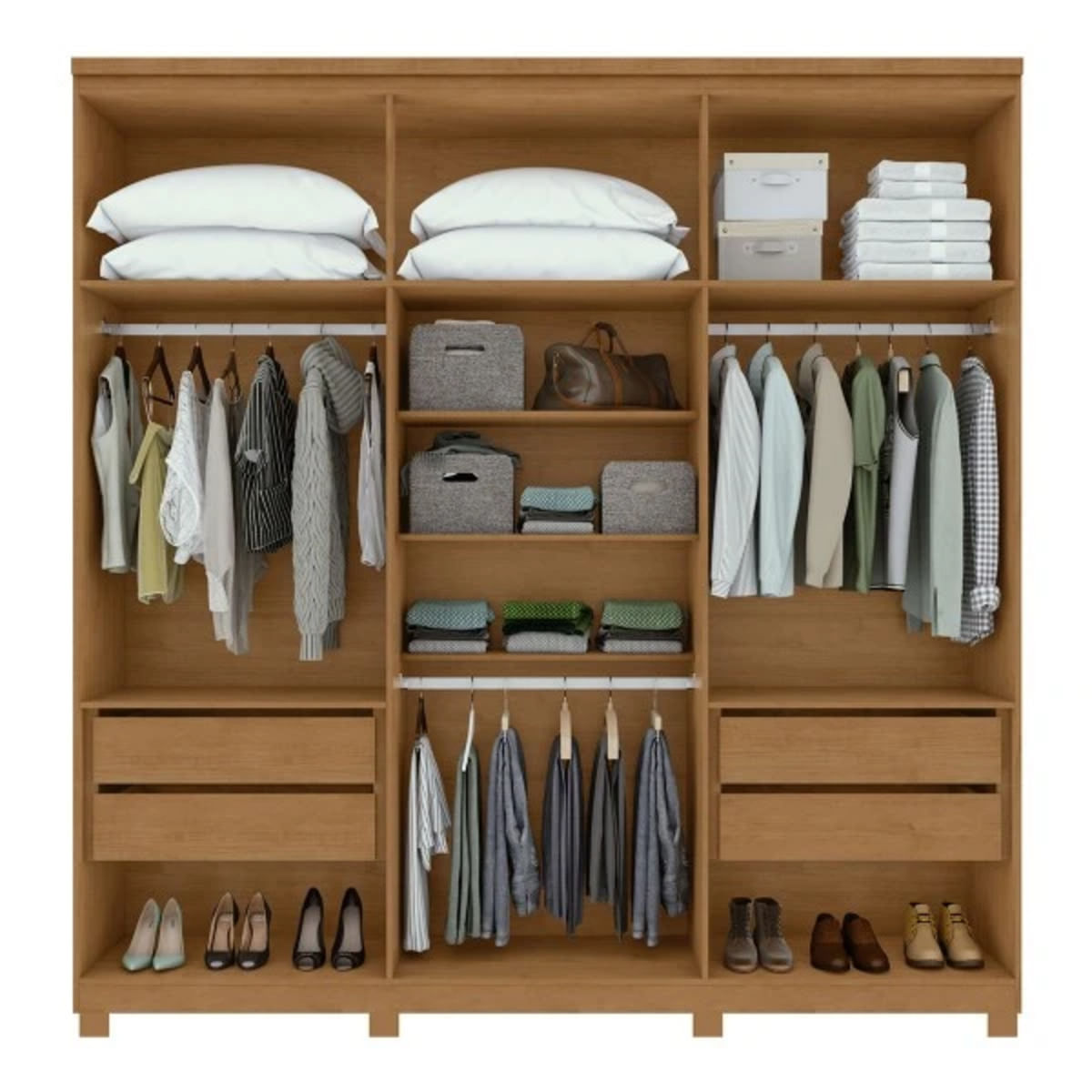 Encontraproduto.com.br - Guarda-Roupa Casal Alonzo 6 Portas 4 Gavetas Com Espelho Amêndoa Clean/Off White