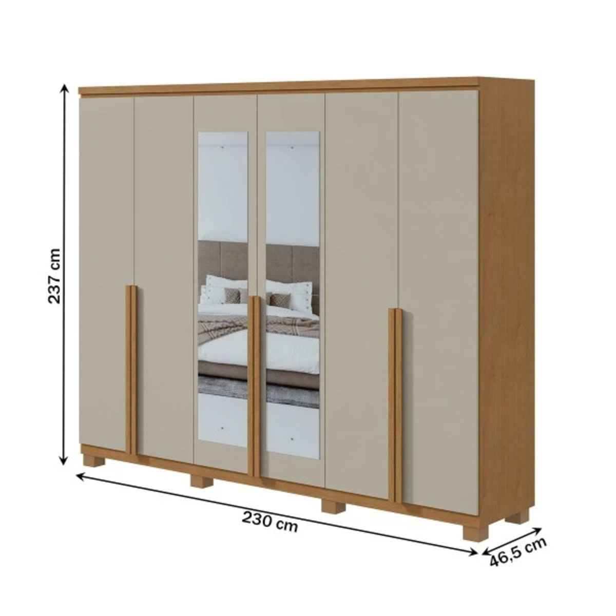 Encontraproduto.com.br - Guarda-Roupa Casal Alonzo 6 Portas 4 Gavetas Com Espelho Amêndoa Clean/Off White