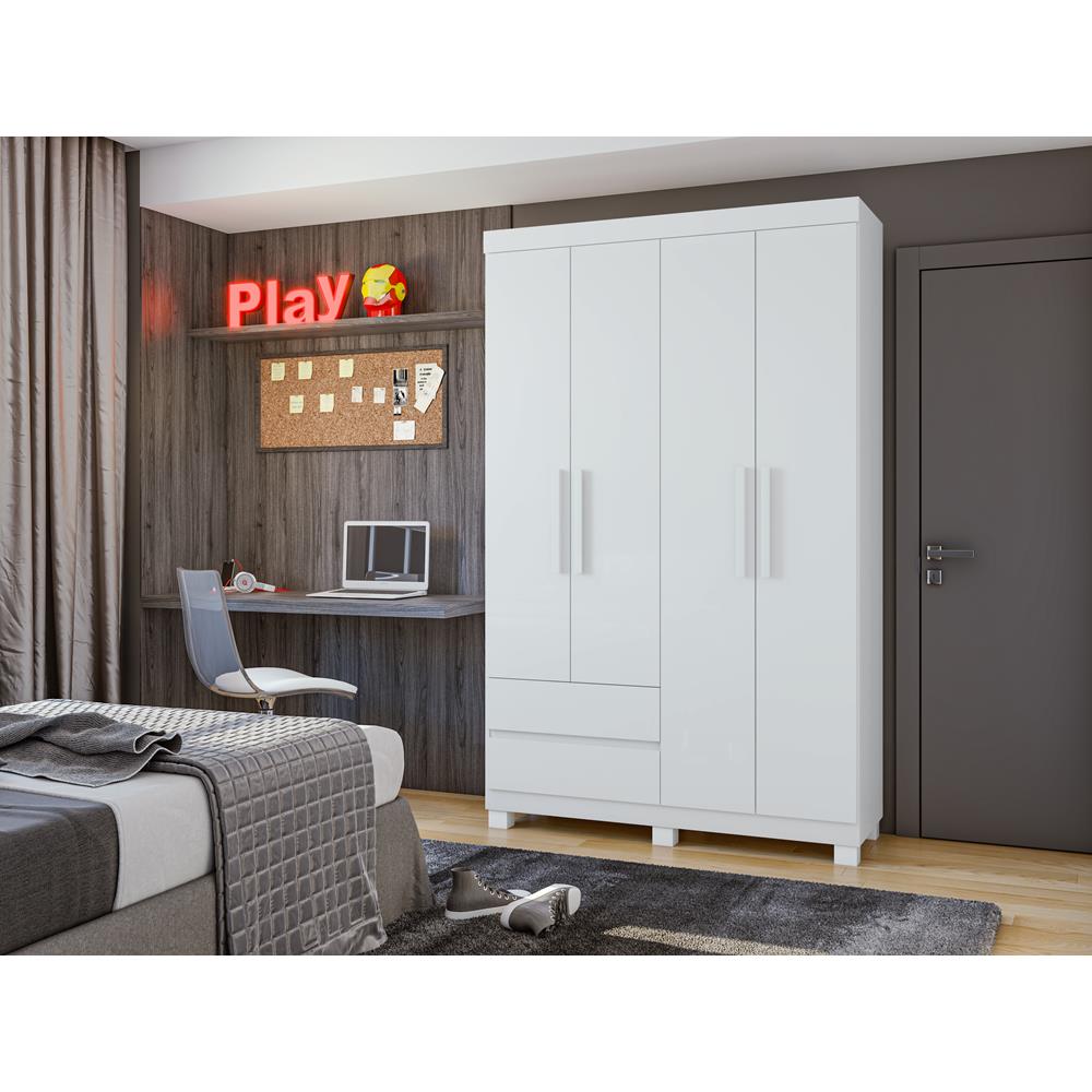 Encontraproduto.com.br - Guarda Roupa Zeus 4 Pts Com Pés Sem Espelho Branco Lopas