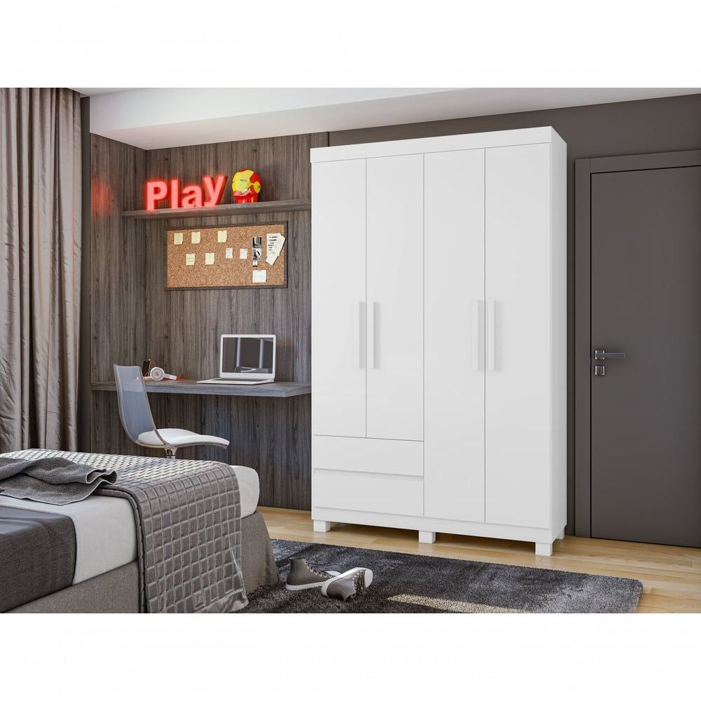 Encontraproduto.com.br - Guarda Roupa Zeus 4 Pts Com Pés Sem Espelho Branco Lopas