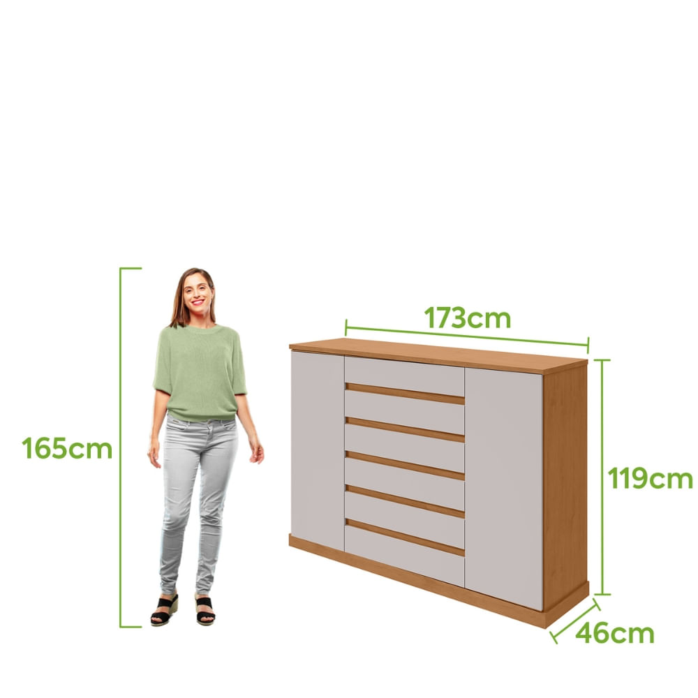 Encontraproduto.com.br - Cômoda Vedra 7 Gavetas 2 Portas Amêndoa Clean /off White