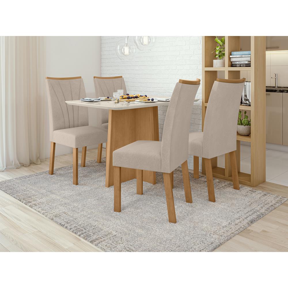 Encontraproduto.com.br - Mesa Lopas Celebrare 120x80cm com Tampo de Vidro - Amêndoa/Off White