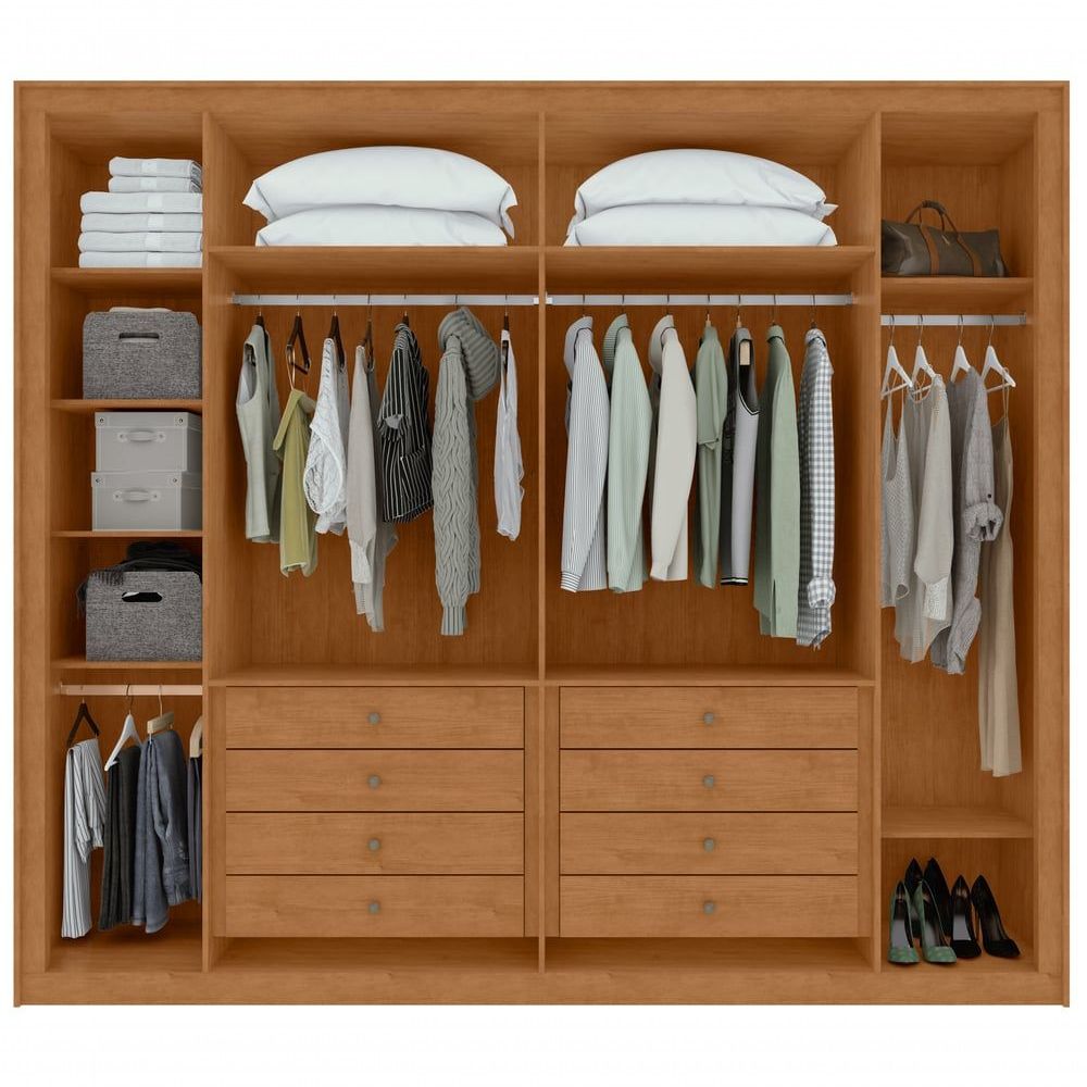 Encontraproduto.com.br - Guarda-roupas Casal 6 Portas 8 Gavetas Com Pés 100% Mdf Amendoa Clean