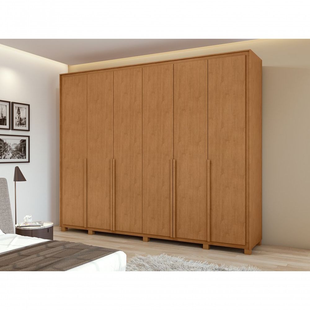 Encontraproduto.com.br - Guarda-roupas Casal 6 Portas 8 Gavetas Com Pés 100% Mdf Amendoa Clean