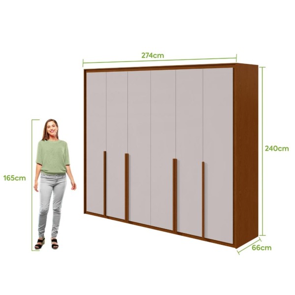 Encontraproduto.com.br - Guarda-roupa 6 Portas 6 Gavetas 100% Mdf Imperatore Amêndoa Clean-off White - Móveis Lopas