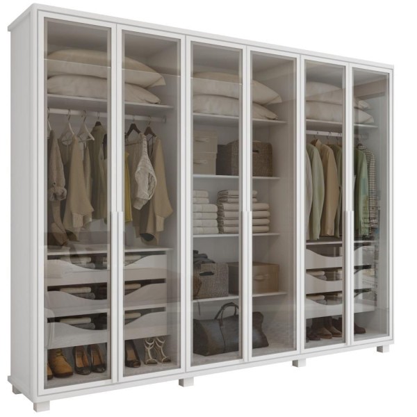 Encontraproduto.com.br - Guarda-roupa Casal Solaris 6 Portas Com Vidro Fumê e Pés Branco Lopas