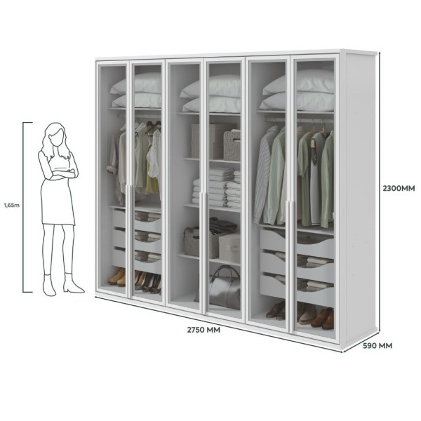 Encontraproduto.com.br - Guarda-roupa Casal Solaris 6 Portas Com Vidro Fumê e Pés Branco Lopas