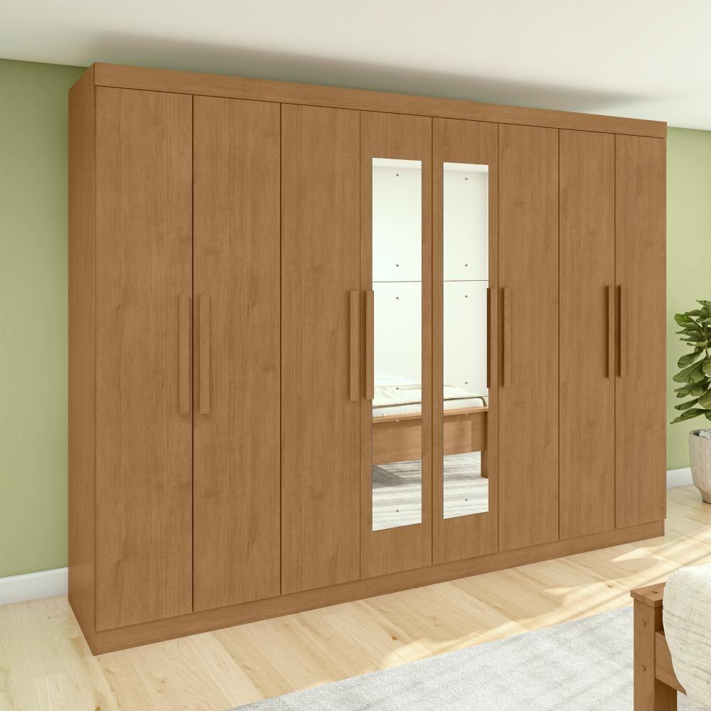 Encontraproduto.com.br - Guarda-roupa Casal Easy Slim 8 Portas Com Espelho Amendoa Clean Lopas