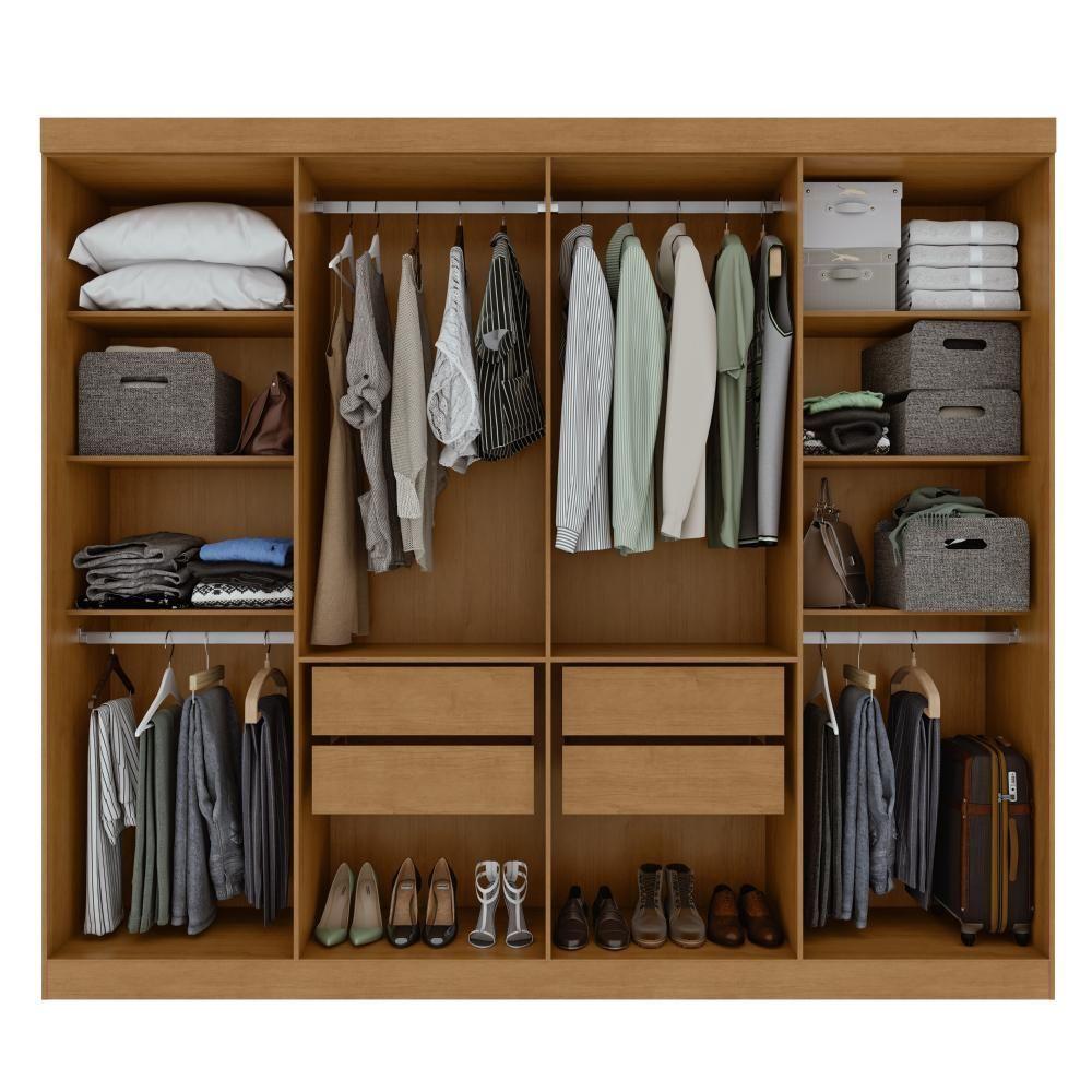 Encontraproduto.com.br - Guarda-roupa Casal Easy Slim 8 Portas Com Espelho Amendoa Clean Lopas