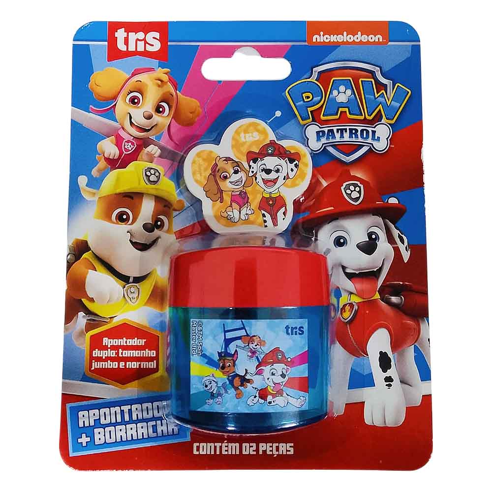 Encontraproduto.com.br - Kit 2 Peças Escolar Apontador Borracha Patrulha Canina Tris Cor Azul
