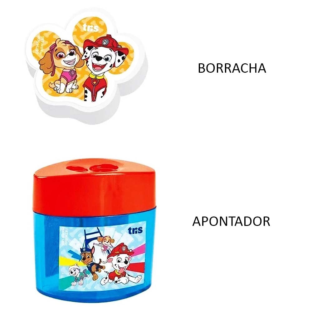 Encontraproduto.com.br - Kit 2 Peças Escolar Apontador Borracha Patrulha Canina Tris Cor Azul