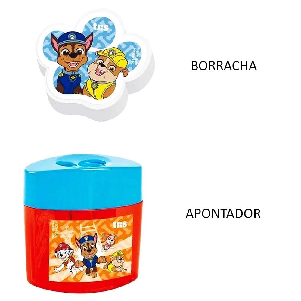 Encontraproduto.com.br - Kit 2 Peças Escolar Apontador Borracha Patrulha Canina Tris Cor Azul