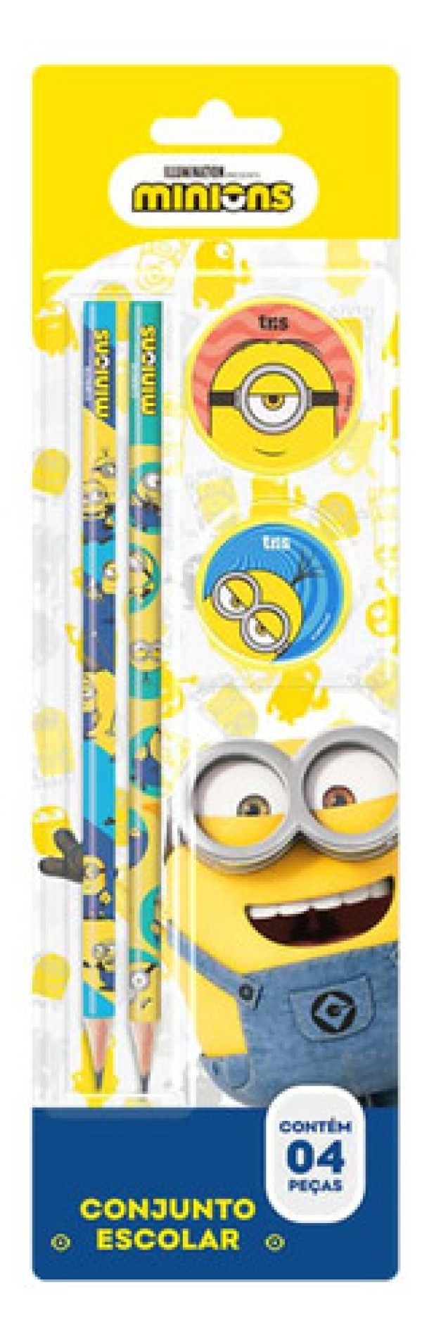 KIT 2 LAPIS HB APONTADOR BORRACHA MINIONS 905574 SUMMIT