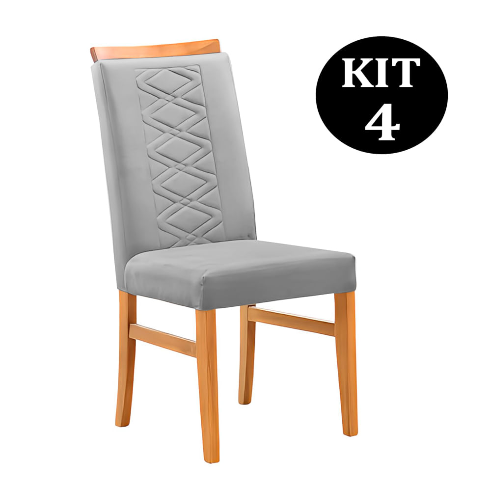 Kit 4 Cadeiras de Jantar Estofada Cinza em Veludo Merkezi