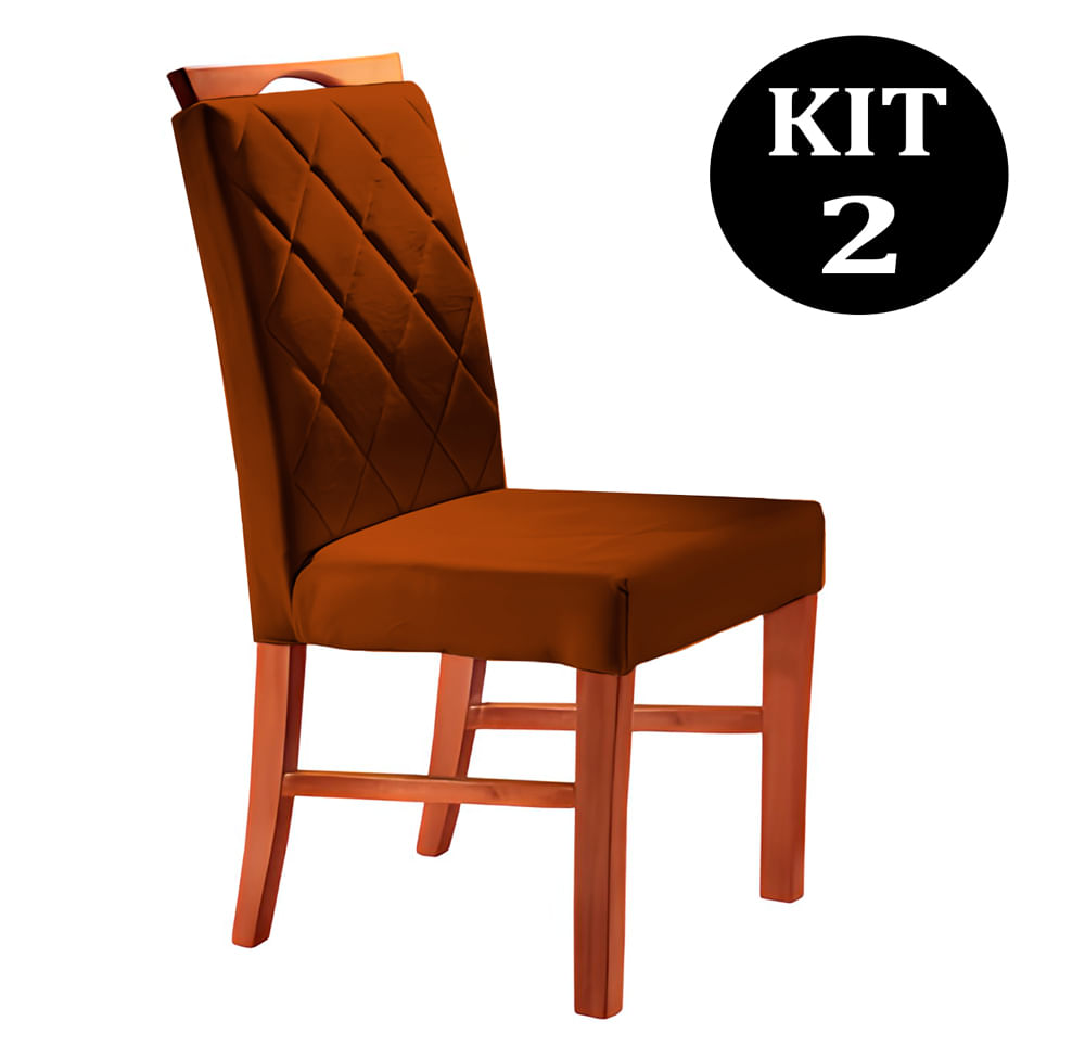 Kit 2 Cadeiras de Jantar Estofada Ocre em Veludo Kare