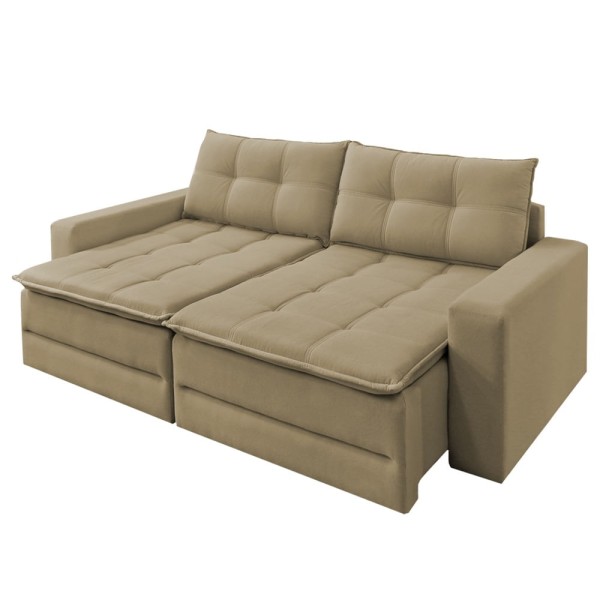 Encontraproduto.com.br - Sofá Cama Retrátil 2 Lugares Veludo Bege 1,60 Max