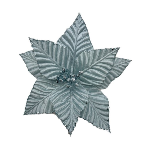 Encontraproduto.com.br - Pick Flor Natalina Azul Claro 15cm | Enfeite de Natal Formosinha