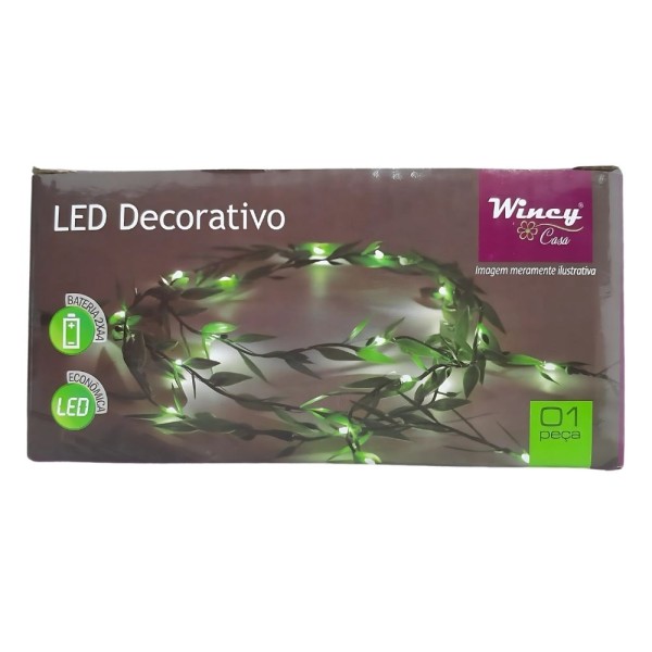 Pisca Pisca Com Folhagem Verde 20 Leds Branco Quente 2 Metros Rio De Ouro