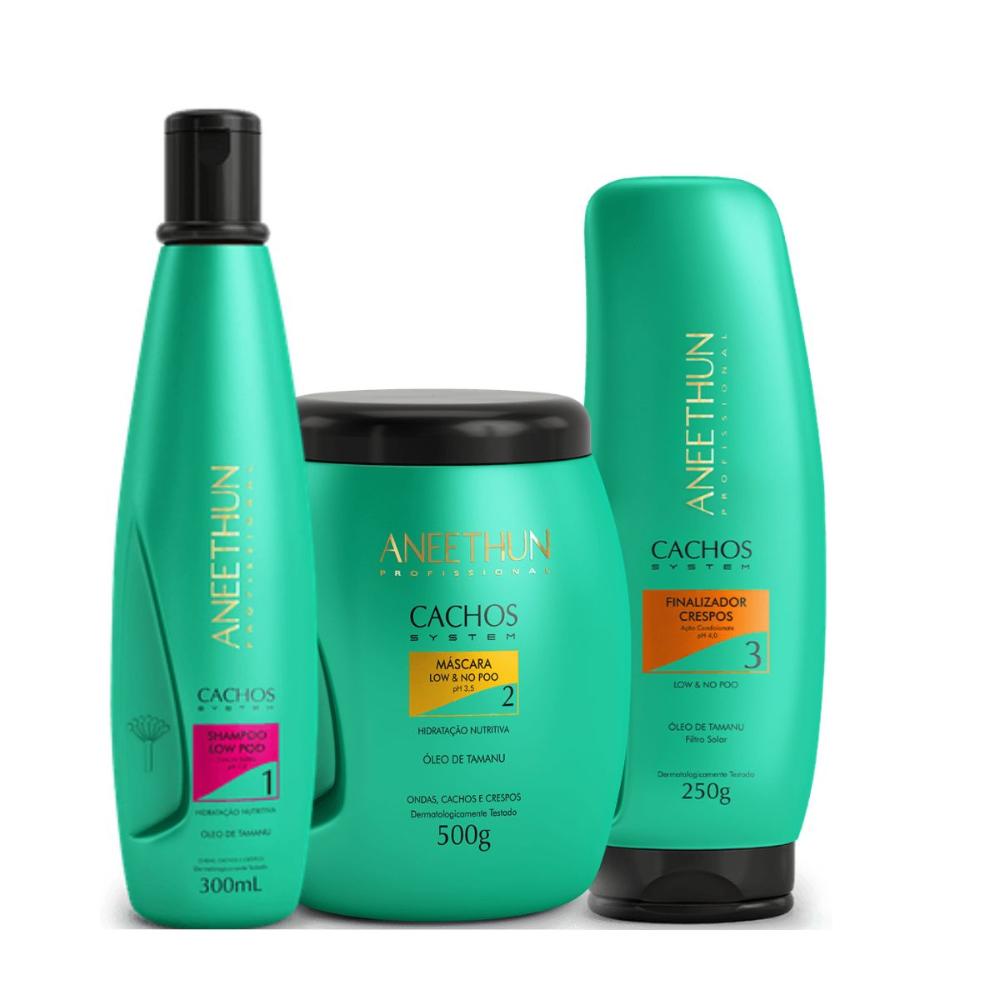 Aneethun Cachos - Shampoo 300ml + Máscara 500g + Finalizador Crespos 250g