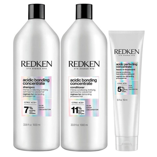 Encontraproduto.com.br - Redken Acidic Bonding Concentrate Shampoo + Condicionador 1L + Concentrate Leave-in 150ml