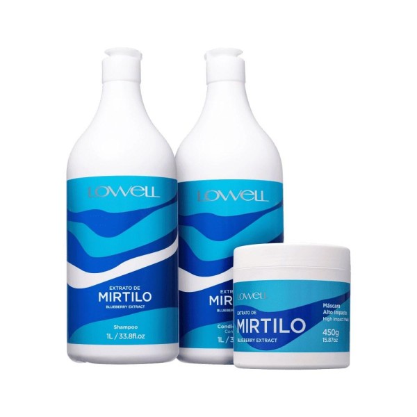 Encontraproduto.com.br - Lowell Extrato de Mirtilo Shampoo 1000ml + Condicionador 1000ml + Máscara 450g