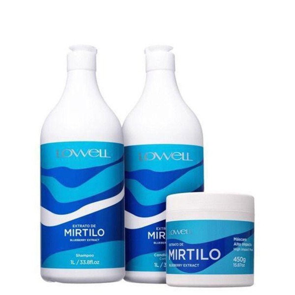 Encontraproduto.com.br - Lowell Extrato de Mirtilo Shampoo 1000ml + Condicionador 1000ml + Máscara 450g
