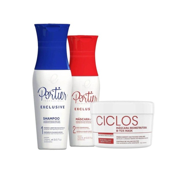 Encontraproduto.com.br - Portier Exclusive Escova Progressiva (2x 250ml) + Ciclos B-Tox Máscara Reconstrutora 250g