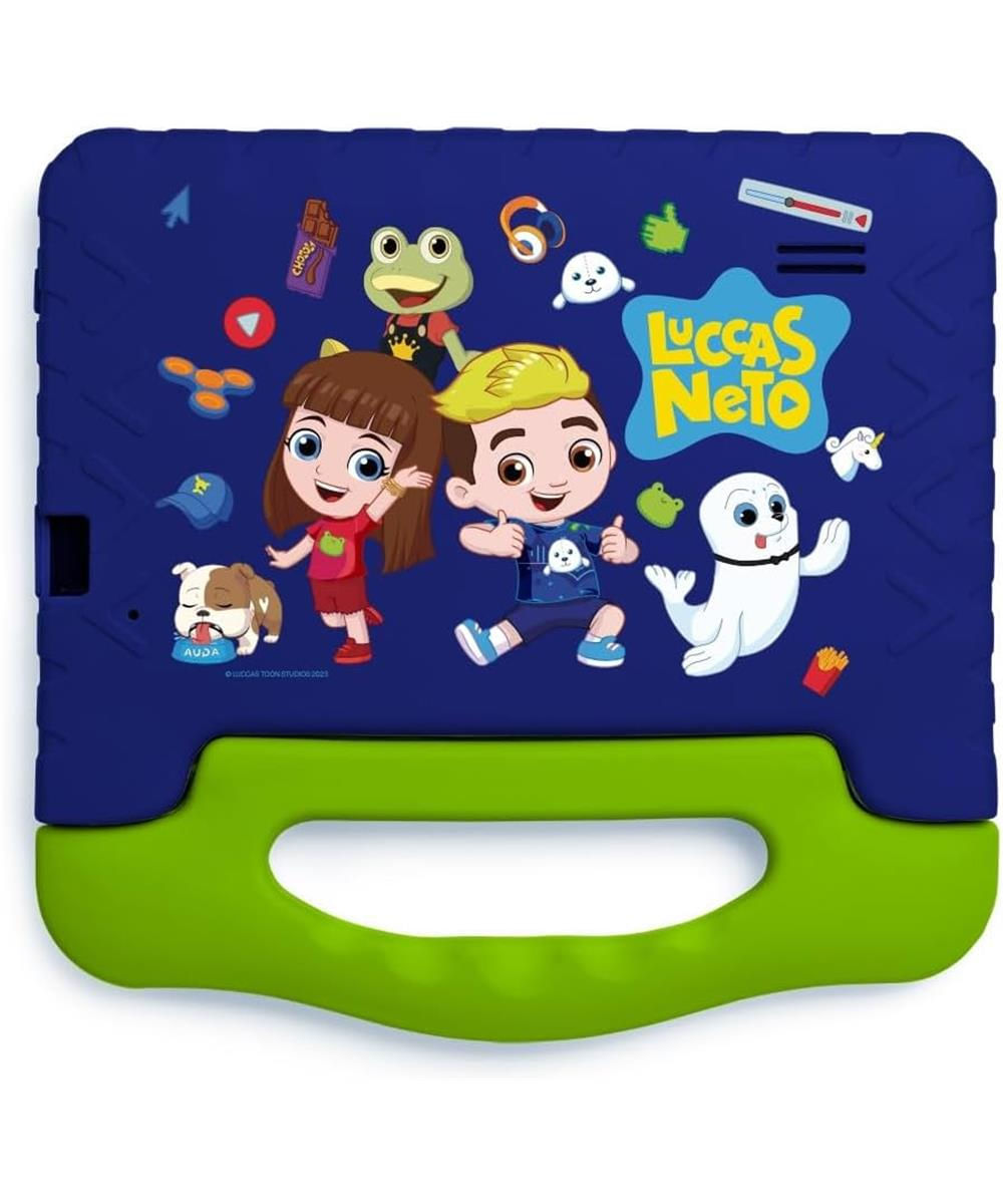 Encontraproduto.com.br - Tablet Infantil Luccas Neto com Controle Parental 2GB RAM + 32GB + Tela 7 pol + Android 13 (Go edition) + Processador Quad Core Preto Multi - NB405