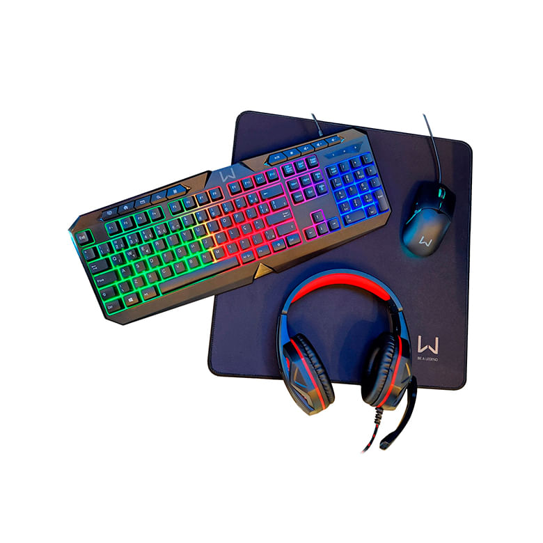 Encontraproduto.com.br - Kit Air Drop 4 Em 1: Teclado + Mouse + Headset e Mousepad Warrior - TC304 TC304