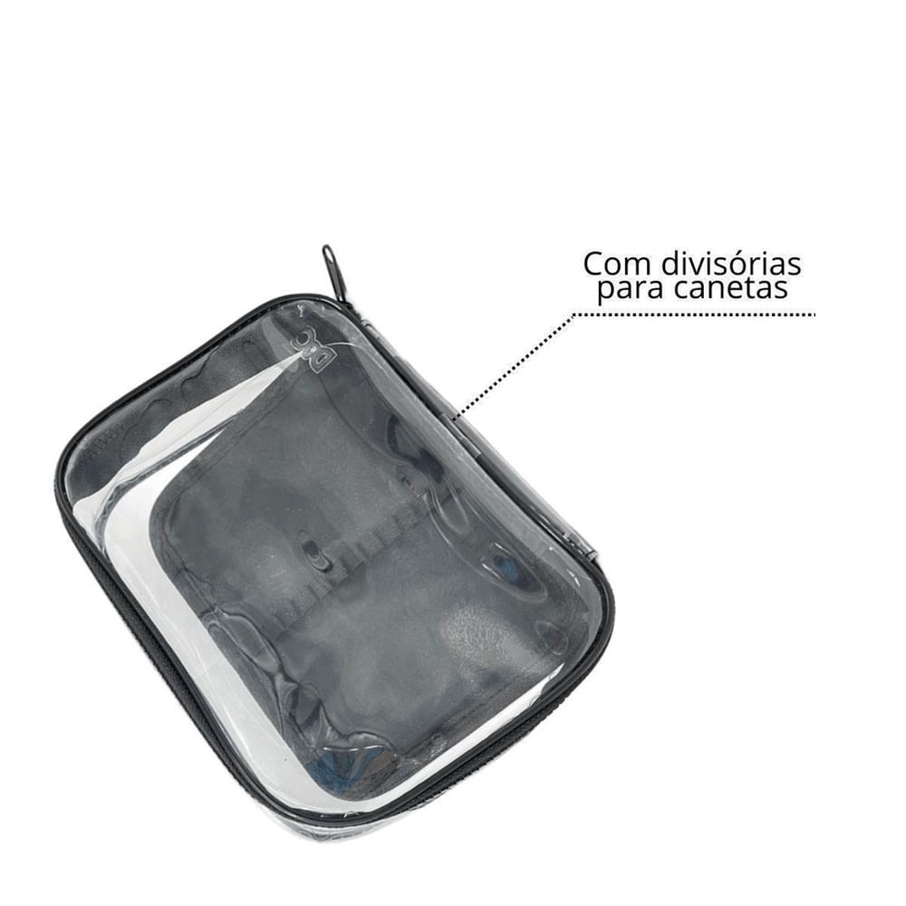 Encontraproduto.com.br - Estojo Cristal Preto Transparente Com Divisórias Dac