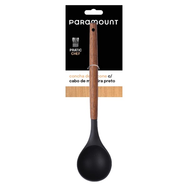 Encontraproduto.com.br - Concha de Silicone Preto Paramount com Cabo Madeira 33 cm