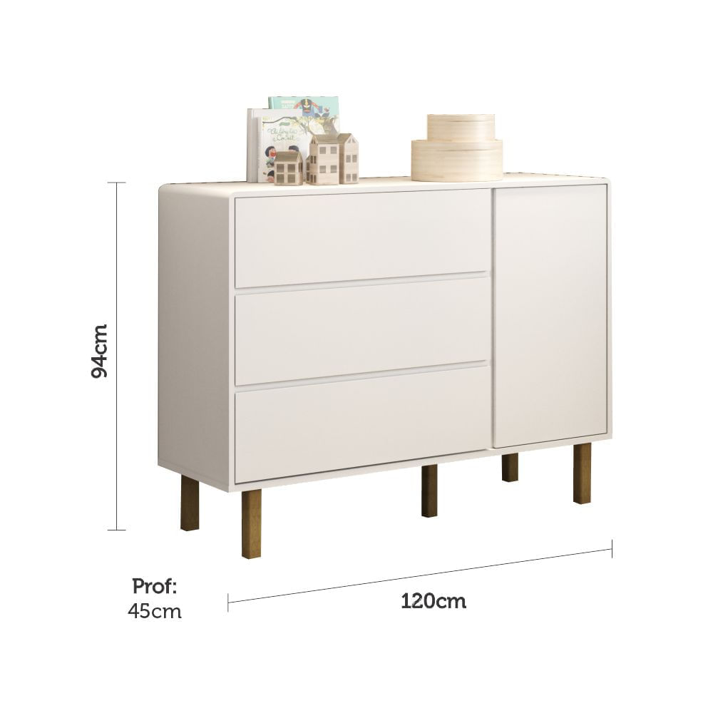 Encontraproduto.com.br - Quarto de Bebê Berço Mini Cama Olívia Cômoda 3 Gavetas com Fraldário Olívia Branco Fosco Carolina Baby