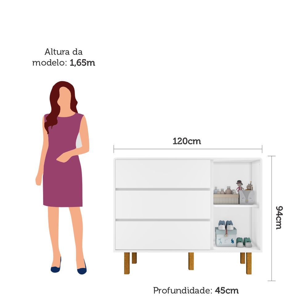 Encontraproduto.com.br - Quarto de Bebê Berço Mini Cama Olívia Cômoda 3 Gavetas com Fraldário Olívia Branco Fosco Carolina Baby