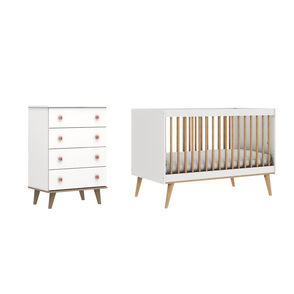 Quarto de Bebê Completo Berço 3 em 1 Ligia Cômoda Gaveteiro Infantil Branco Carolina Baby