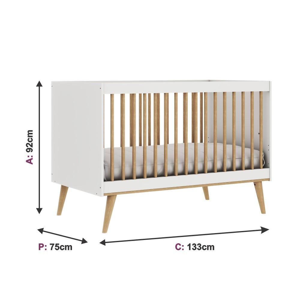 Encontraproduto.com.br - Quarto de Bebê Berço 3 em 1 Cômoda Gaveteiro Guarda Roupa Retrô 3 Portas com Gavetas Branco Carolina Baby