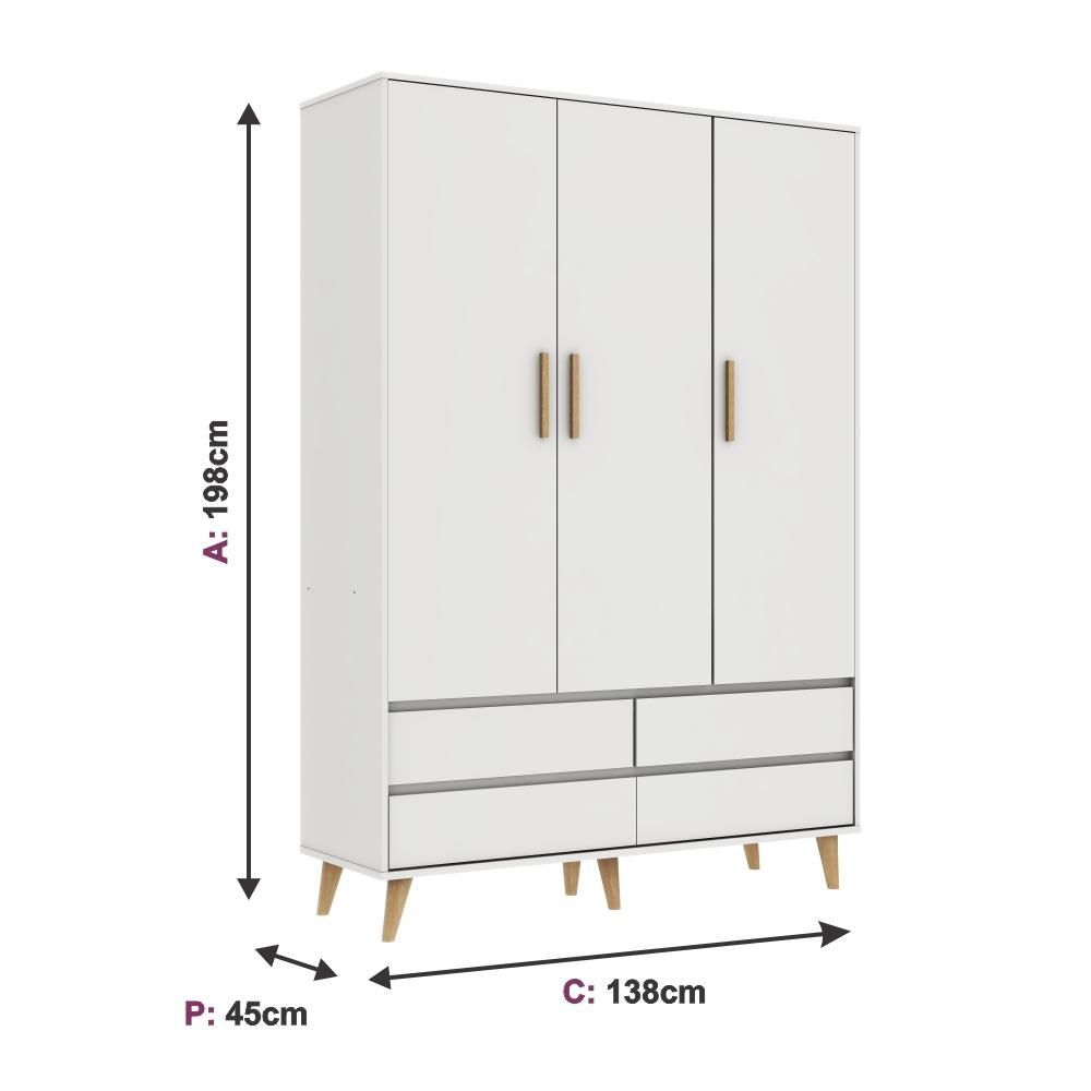 Encontraproduto.com.br - Quarto de Bebê Berço 3 em 1 Cômoda Gaveteiro Guarda Roupa Retrô 3 Portas com Gavetas Branco Carolina Baby