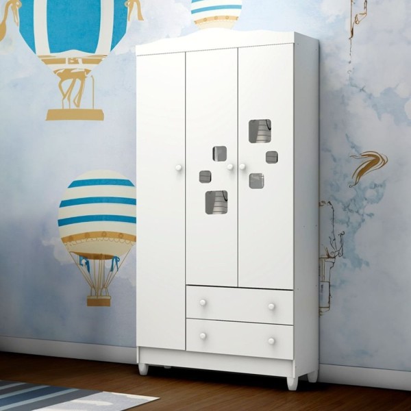 Encontraproduto.com.br - Guarda Roupa 03 Portas e Cômoda Mel Branco Fosco