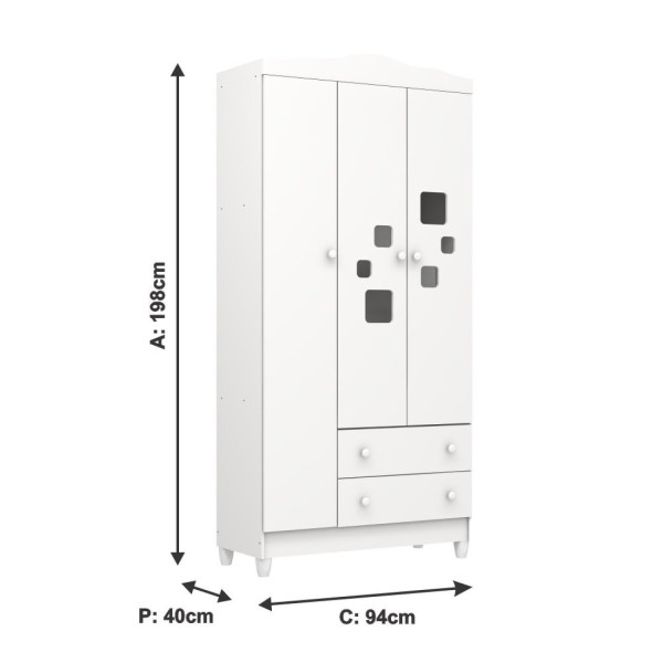 Encontraproduto.com.br - Guarda Roupa 03 Portas e Cômoda Mel Branco Fosco
