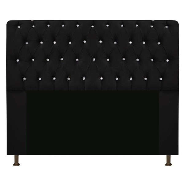 Cabeceira Estofada Lady Com Strass 160 Cm Queen Size Suede - Doce Sonho Móveis Preto