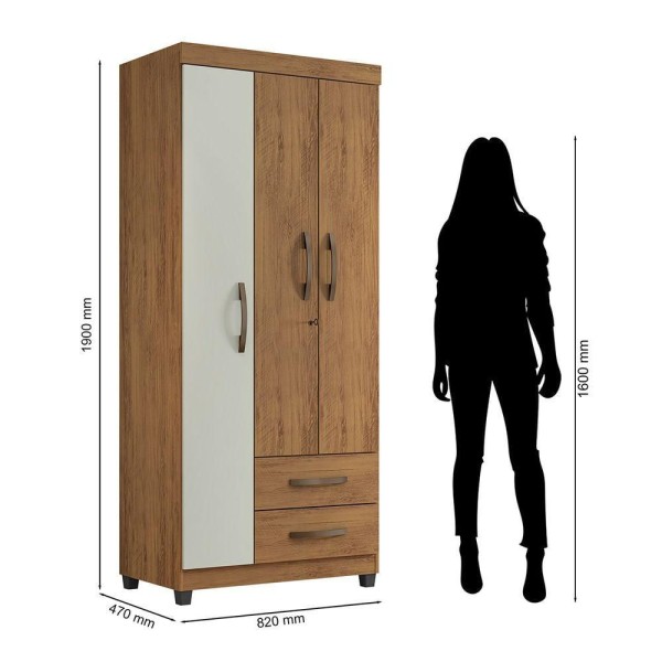 Encontraproduto.com.br - Guarda Roupa Grécia 3 Portas E 2 Gavetas Com Chave L01 - Doce Sonho Móveis Freijó/Cinza Cristal