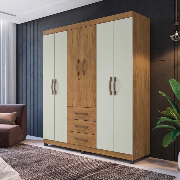 Guarda Roupa Grécia 6 Portas e 3 Gavetas Com Chave L01 - ADJ Decor