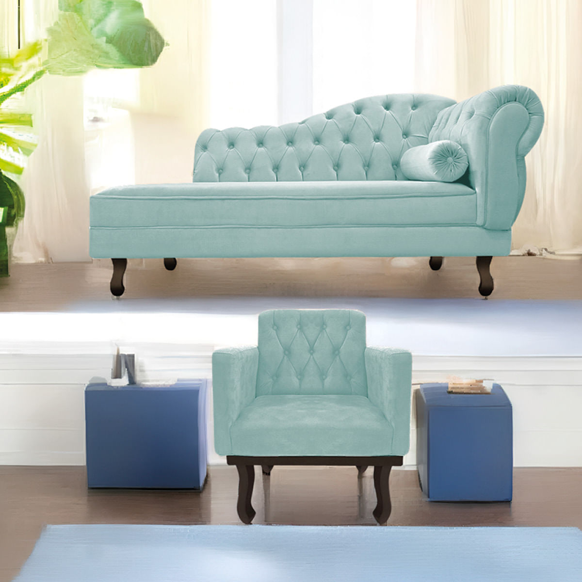 Kit Diva Recamier Diana 140cm Lado Esquerdo e 01 Poltrona Classic Suede - ADJ Decor