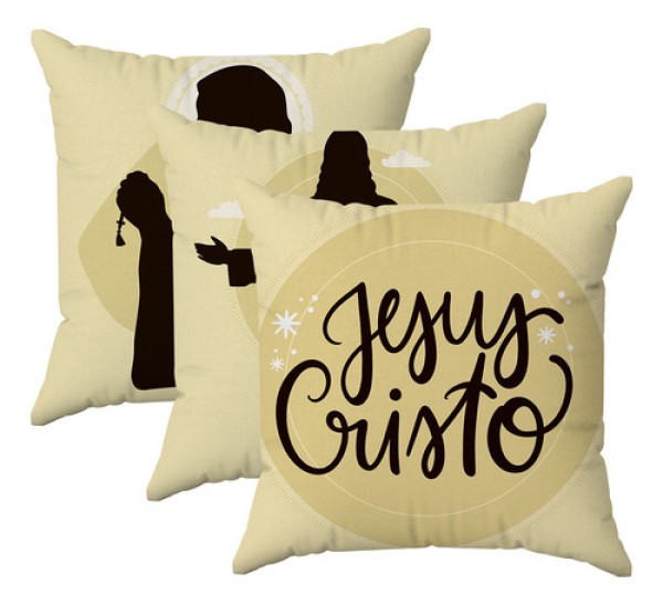 Kit 3 Capas Almofadas Jesus Cristo Salvador 45x45 Id Decor
