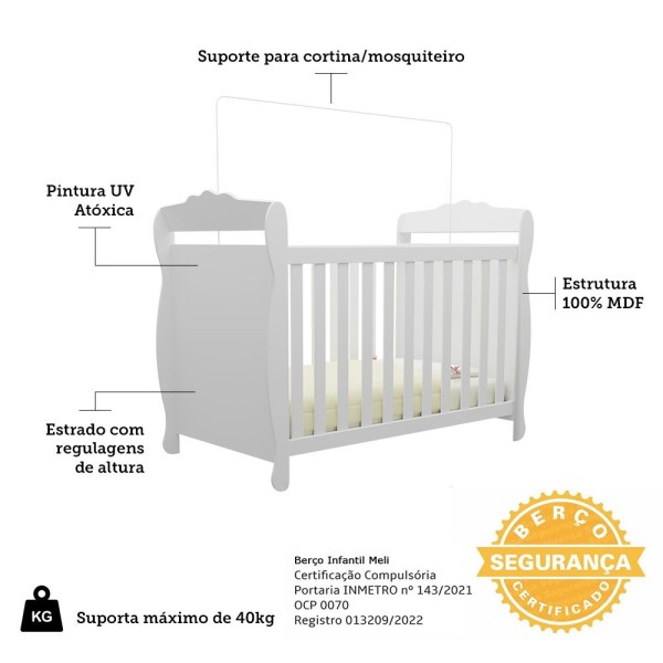 Encontraproduto.com.br - Quarto de Bebê com Guarda Roupa 4 Portas Cômoda 1 Porta 4 Gavetas e Berço Nina 100% Mdf Espresso Móv Branco Brilho