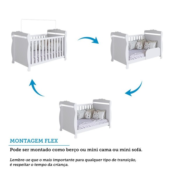 Encontraproduto.com.br - Quarto de Bebê com Guarda Roupa 4 Portas Cômoda 1 Porta 4 Gavetas e Berço Nina 100% Mdf Espresso Móv Branco Brilho