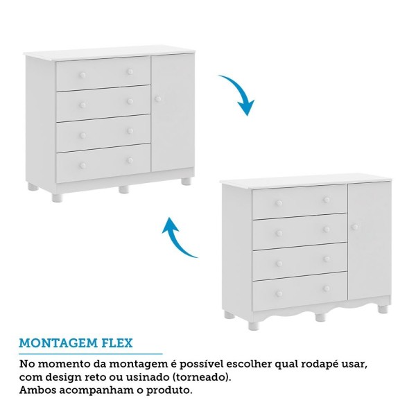 Encontraproduto.com.br - Quarto de Bebê com Guarda Roupa 4 Portas Cômoda 1 Porta 4 Gavetas e Berço Nina 100% Mdf Espresso Móv Branco Brilho